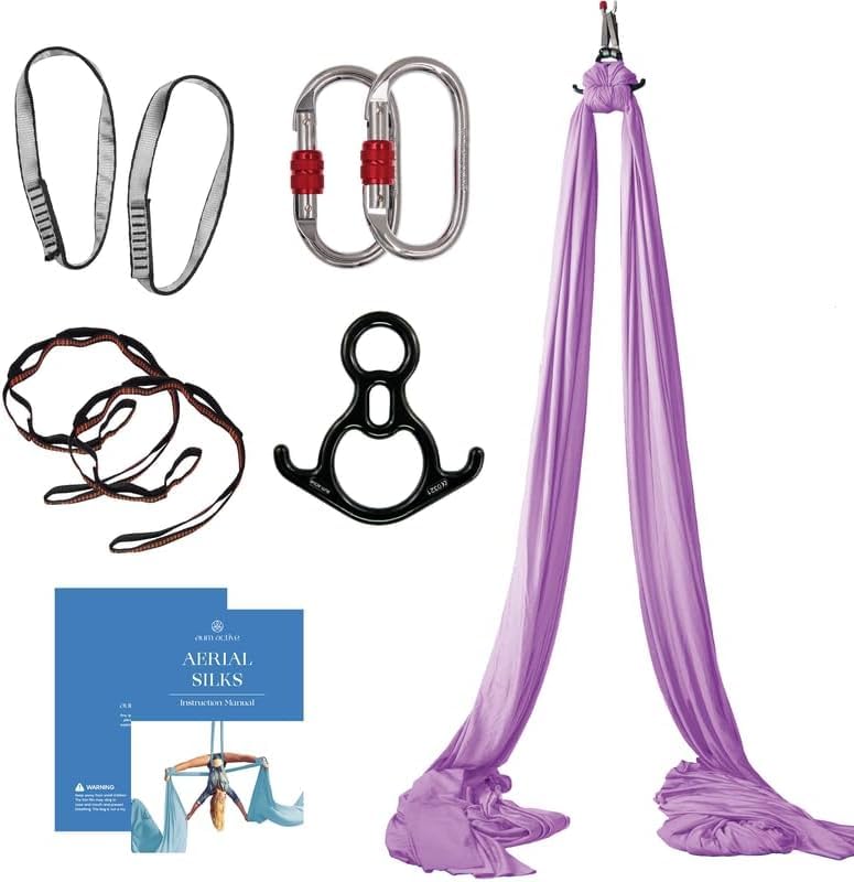 Aerial Silks Starter Kit, 9 Yards, Aerial Yoga Hammock, Hardware - color: Lavender