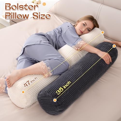 1 MIDDLE ONE Body Pillow for Adults, Long Bolster Pillow for Bed, Decorative Round Roll Hug Pillow with Corduroy Cover (Off-White, 47x7.87 inch) - color: Off-white (Corduroy), size: 47 inch