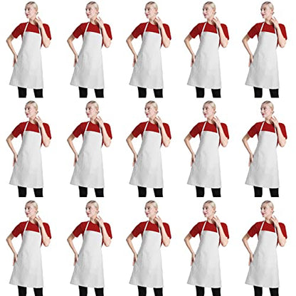 Total 15 PCS Plain Color Bib White Apron for Women Adult with 2 Front Pocket - color: White