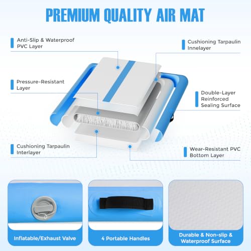Inflatable Gymnastics Mat Air Tumble Track Tumbling Mats with Pump - color: Blue, size: 10ft*3.3ft*4inch(3m*1m*10cm)