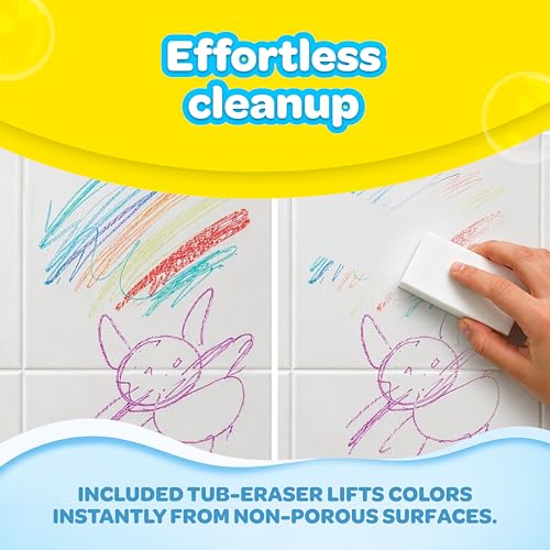Crayola Bathtub Crayons with Bonus Eraser, Washable Tub Coloring Kit for Kids, Non-Toxic, Easy Cleanup Bath Toys for Kids, Includes 7 Crayons + Eraser