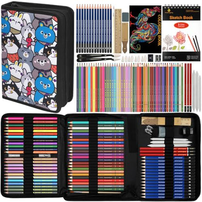 99 PCS Drawing Set, with 50 Page Drawing Pad, Coloring Book,Sketching, Graphite, Charcoal, Coloring Pencils, Blending Tools, Art Supplies Pencil Kit for Artists Adults Beginner Family Friends