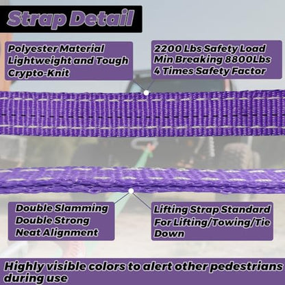 HENBOW Web Sling with D Ring Shackle,8FT× 1In Heavy Duty Flat Lift Sling 2200 lbs Safety Load，Lift Sling Straps for Hoist Car Tree Saver Winch Recovery - size: 1 Inch × 8 FT