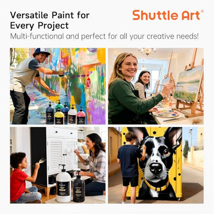 Shuttle Art Titanium White & Black Acrylic Paint Set, 2×69oz/2040ml Large Capacity Pump Bottles with Covers, High Coverage, Fast Drying Non-Toxic Art Paint for Artists, Students, Kids & DIY Crafts