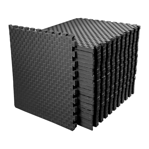 BalanceFrom Puzzle Exercise Mat 1-inch Thick, EVA Interlocking Foam Floor | Tiles for Home Gym, Mat for Home Workout Equipment, Floor Padding for Kids, Black, 24 in x 24 in x 1 in, 72 Sq Ft - 18 Tiles - color: Black, style: One Inch Thick, 72 Square Feet
