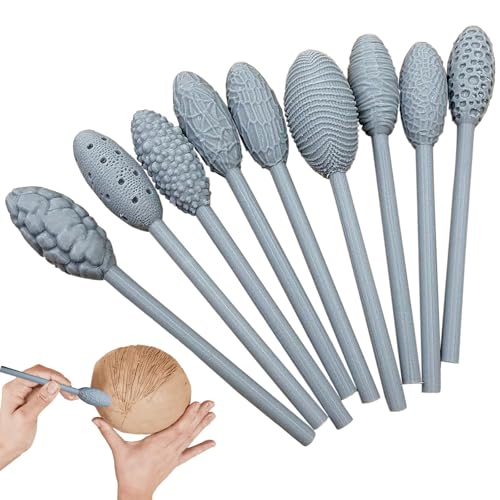 9 Pcs Clay Texture Roller Set, Oval Pattern Tools for Polymer Clay | 9 single-head oval rollers with modeling sticks for polymer clay, pottery, ceramics, clay jewelry and surface patterns.