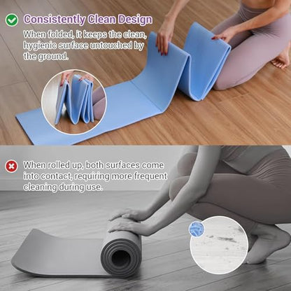Avoalre Folding Yoga Mat, Eco-Friendly PVC Travel Yoga Mat Packable, Double Sided Non-Slip Printed Yoga Mats with Bag for Home Workout Gym Exercise Fitness Pilates Stretching (72" x 24" x 1/5" Thick) - color: Purple