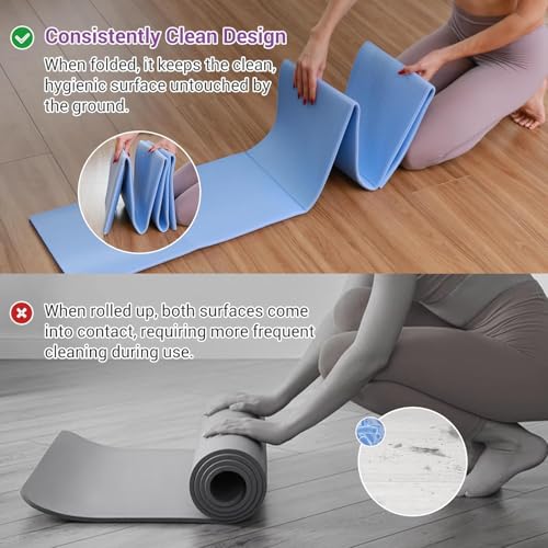 Avoalre Folding Yoga Mat, Eco-Friendly PVC Travel Yoga Mat Packable, Double Sided Non-Slip Printed Yoga Mats with Bag for Home Workout Gym Exercise Fitness Pilates Stretching (72" x 32" x 0.24" Thick) - color: Purple