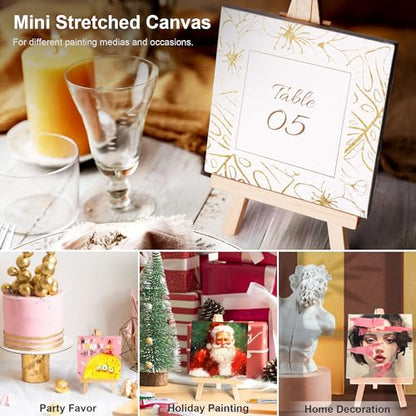 AUREUO Mini Canvas and Easel Set - 3x3 Inch/ 12 Pack - 2/5 Inch Profile Small Square Canvas with Display Stand - Art Gift Set Bulk Pack Canvases for Acrylic Painting & Craft - size: 3"x3" with Easel