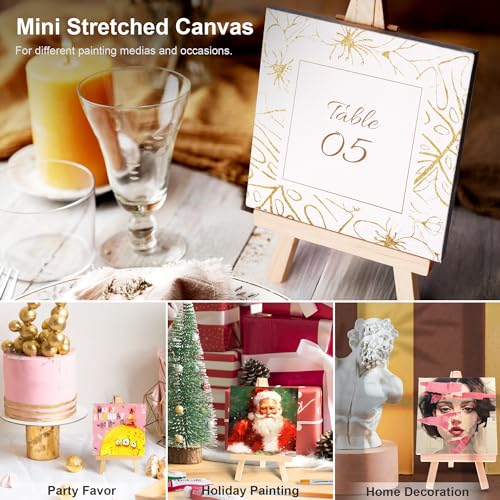 AUREUO Mini Canvas and Easel Set - 4x4 Inch/ 12 Pack - 2/5 Inch Profile Small Square Canvas with Display Stand - Art Gift Set Bulk Pack Canvases for Acrylic Painting & Craft - size: 4"x4" with Easel