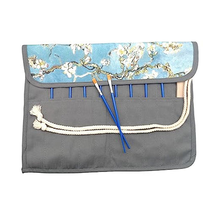 Funny live Paint Brush Holder Art Supplies, Artist Paint Brush & Storage Organizer Roll-Up Case Bag, Protect Acrylic Oil Watercolor Paintbrushes (Almond Blossom 20 Slot Pockets) - color: Almond Blossom 20 Slot Pockets