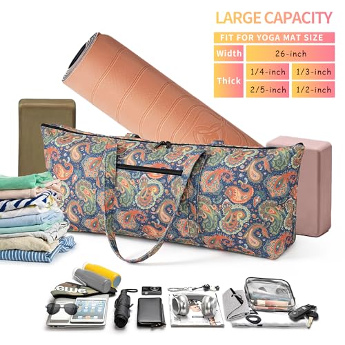 Boulder Bee | Yoga Mat Bag | Large Yoga Mat Carrier with Wet Pocket | Yoga Gifts | Gym Tote Bag for Women - color: Tote-Orange Cashew Flower