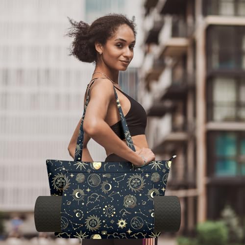 Yoga Bag for Women, Large Canvas Yoga Mat Tote Bag with Yoga Mat Carrier - color: Sun Moon