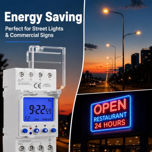TM922-3 DC/AC 24V Power 2 Channels Big LCD Display Programmable Timer Time Switch Dual-Relay 16A Amp with Blue Backlight - size: Input 24VDC