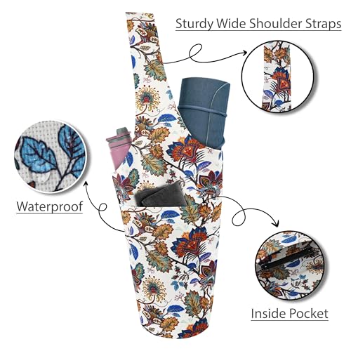 Yoga Mat Bag Yoga Tote Bag with Large Pocket and Zipper Pocket Yoga Mat Bag Carrier Fit Most Size Mats and All You Stuff - color: white yellow green