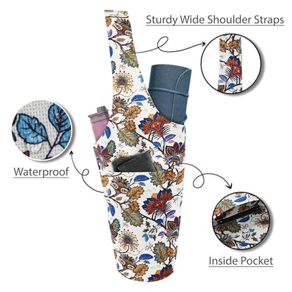 Yoga Mat Bag Yoga Tote Bag with Large Pocket and Zipper Pocket Yoga Mat Bag Carrier Fit Most Size Mats and All You Stuff - color: white yellow green