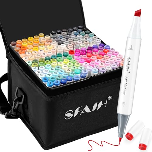 SFAIH Pro Progression Alcohol Markers Set 168 Colors Chisel & Fine Dual Tip | Seamless Blended, Storage Case, Adult Coloring Books Illustration Sketch Design Drawing, Colorless Blender, Art Lovers Artist - color: 169 Colors