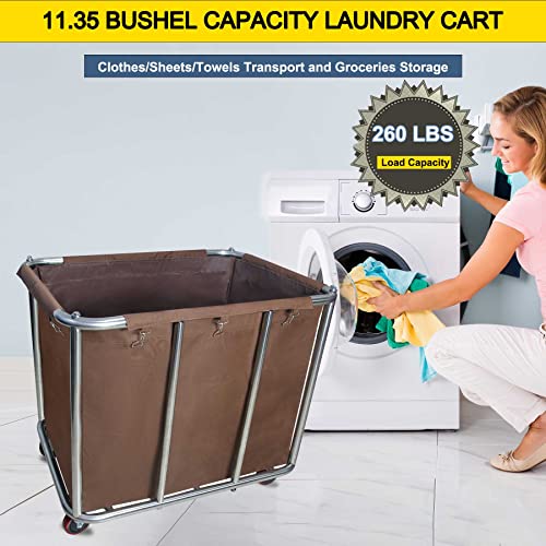 Laundry Cart with Wheels Commercial,400L Large Rolling Laundry Hamper - color: Brown - 11.35 Bushels - 8 Tubes