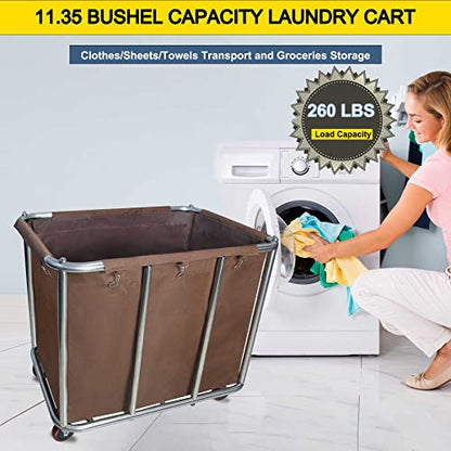 Laundry Cart with Wheels Commercial,400L Large Rolling Laundry Hamper - color: Brown - 11.35 Bushels - 8 Tubes