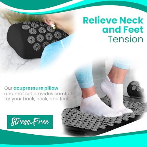 Sivan Acupressure Mat & Pillow Set for Back & Neck (Large, Black/Black) - color: Black/Black, size: Large
