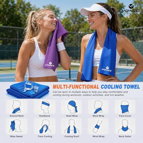 YQXCC 4 Pack Cooling Towels (47"x12"), Ice Cool Towels for Neck & Face - color: Purple/Pink/Light Gray/Dark Blue