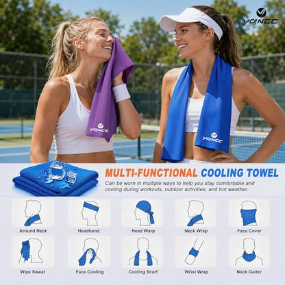 YQXCC 4 Pack Cooling Towels (47"x12"), Ice Cool Towels for Neck & Face - color: Purple/Pink/Light Gray/Dark Blue