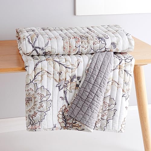 Levtex Home - Ophelia - Throw - Floral - Taupe Grey Cream Blush - Throw Size 50x60in. - Rayon/Cotton