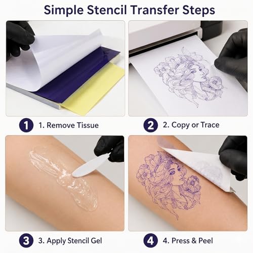 Tattoo Transfer Paper 50 Sheets A4 Size 4-Layer Tattoo Stencil Paper | For Thermal Copier & Hand Tracing, Professional Tattoo Tracing Transfer Paper for Artists, Studios, Apprentices & Beginners - size: A4 size/50 sheets