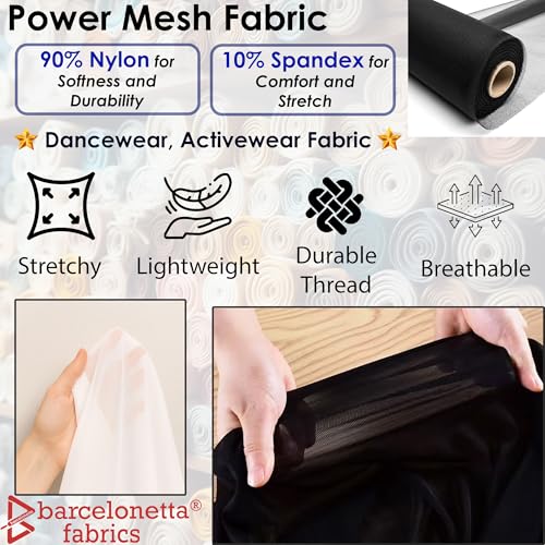 Power Mesh Fabric | 4-Way Stretch | Dancewear, Sportswear Fabric | 60" Wide | Lightweight, Sheer | 90% Nylon, 10% Spandex | for Sewing (2 Yards, Nude) - color: Nude, size: 2 Yards