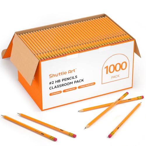 Shuttle Art Wood-Cased #2 HB Pencils, 1000 Pack Sharpened Yellow Pencils with Erasers, Bulk Pack Graphite Pencils for School and Teacher Supplies, Writing, Drawing and Sketching
