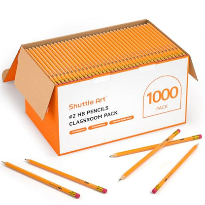 Shuttle Art Wood-Cased #2 HB Pencils, 1000 Pack Sharpened Yellow Pencils with Erasers, Bulk Pack Graphite Pencils for School and Teacher Supplies, Writing, Drawing and Sketching
