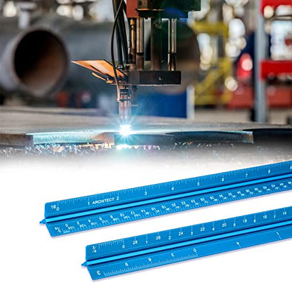 Architectural Scale Ruler, Imperial Measurements 12'', Laser-Etched Aluminum Architect Triangular Ruler for Architects, Students, Draftsman, and Engineers(Blue) | Blue, Laser-Etched Aluminum Architect Triangular Ruler for Architects, Students, Draftsman,