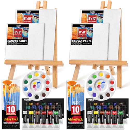 Set of 2 Acrylic Painting Kits for Adults and Couples, Sip and Paint Kit for Date Night, Acrylic Painting Kit with Canvas Boards and Easels, Professional Art Set for Couples, Families, Beginners