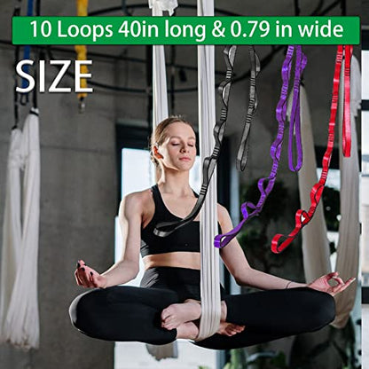 Aerial Yoga Hammock Daisy Chains Strap, Strong 22kN Adjustable with 10 Loops, No Stretch, Climbing Strap Nylon Chain Sling FOR Aerial Yoga,Swing, Hammock, Suspension, Exercise - color: Grey, size: 40"×0.79"