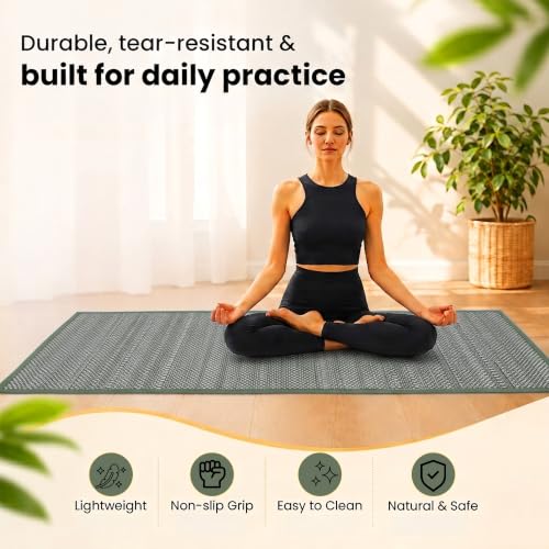 LFH Home Handmade Straw Yoga Mat For Exercise, Workout, Fitness - Perfect Heavy Quality Eco Friendly Natural Straw Reversible Yoga Mat for Men & Women - 72x24 Inch - color: Military Green