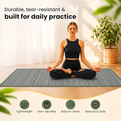 LFH Home Handmade Straw Yoga Mat For Exercise, Workout, Fitness - Perfect Heavy Quality Eco Friendly Natural Straw Reversible Yoga Mat for Men & Women - 72x24 Inch - color: Military Green