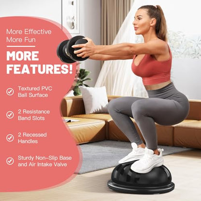 BODYRHYTHM 2 in 1 Balance Ball & Plank Board Trainer with Free iOS/Android App & 4 Free Games for Full Body Workout - Half Exercise Yoga Ball Trainer with 2 Bands & Pump for Strength Training - color: Black