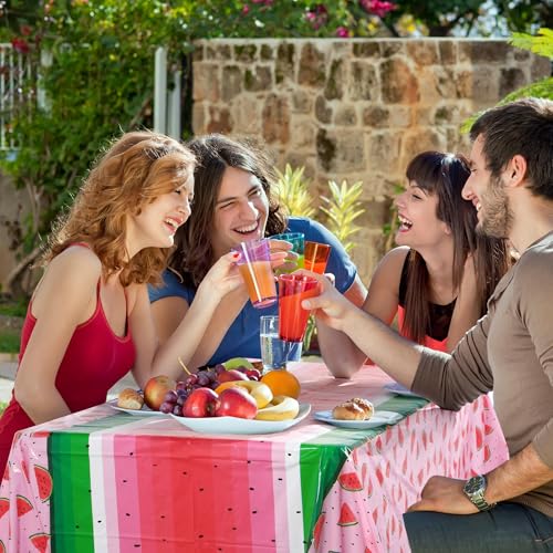 Kochorie 2 Pack Watermelon Party Tablecloths, 54 x 108 Inch Plastic Watermelon Table Covers, Waterproof Pink Table Cloth Cover for Birthday Baby Shower Wedding Summer Fruit Party Supplies - style: Watermelon