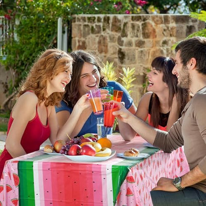Kochorie 2 Pack Watermelon Party Tablecloths, 54 x 108 Inch Plastic Watermelon Table Covers, Waterproof Pink Table Cloth Cover for Birthday Baby Shower Wedding Summer Fruit Party Supplies - style: Watermelon