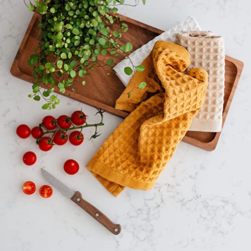 sea me at home Waffle Washcloths Set, 100% Turkish Cotton (Mustard) - color: Mustard, size: Washcloths Set (4 Pieces)
