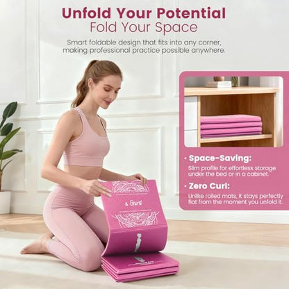 Foldable Non-Slip Yoga Mat and Blocks Set for Women, 9-Pcs Yoga Starter Kit - color: Pink