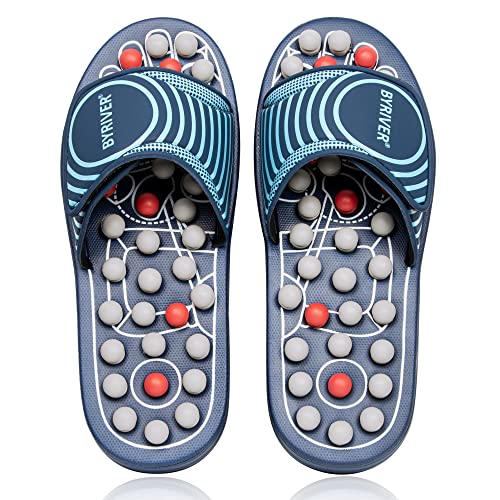 BYRIVER Lower Back Pain Relief Massager Device Product, Spiky Ball Roller Foot Massage Slippers Sandals Shoes, Healthcare Relaxation Gift for mom dad（05XS - color: Blue Spring Slippers, size: XS-Women(5-6.5)