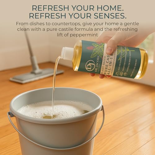 Dr. Jacobs Naturals Peppermint Castile All-in-One Cleaner and Soap - Plant-Based Formula for House Cleaning Floors and Appliances - Gentle on Skin and the Planet - 32 oz, 1 Pack - size: 32 Fl Oz (Pack of 1), style: Peppermint