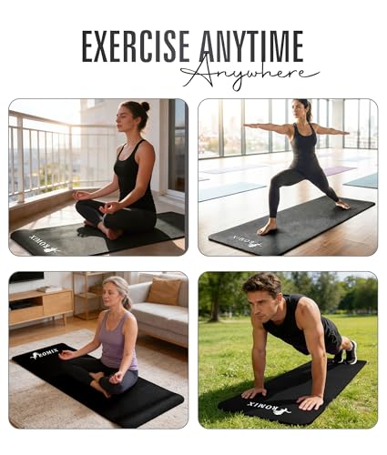 ROMIX Yoga Mat Thick 10Mm, Non-Slip Exercise Mat, 72 X 24 In, NBR - color: Black