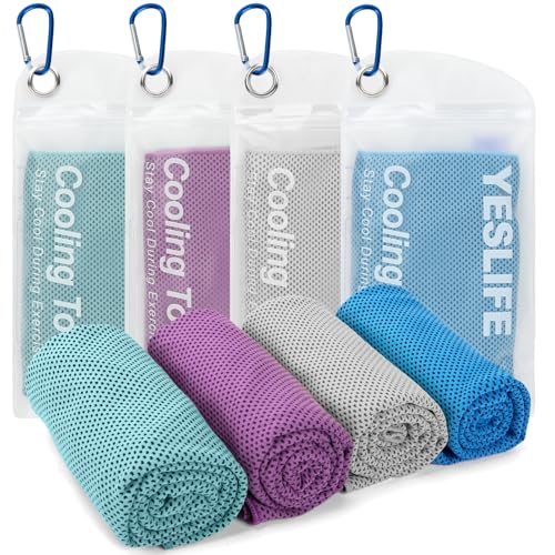 YESLIFE 4-Pack Cooling Towels (40"x 12"), Cooling Neck Wraps, Ice Towel - color: Grey, Lake Blue, Purple, Light Blue