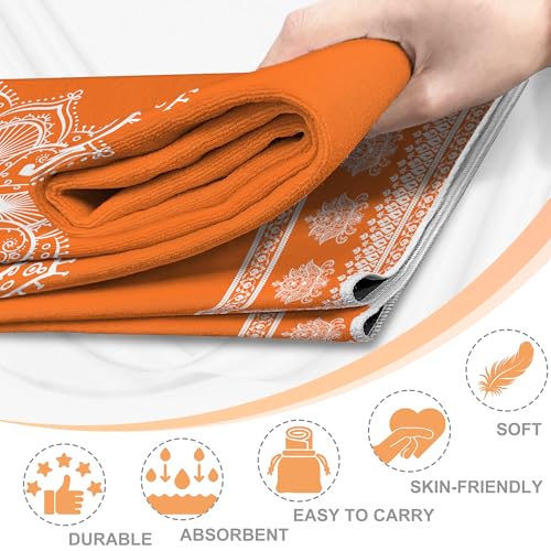 Yoga Towel,Absorbent Yoga Mat Towel for Hot Yoga Non Slip,Stylish Prints,Ideal for Workouts,Hot Yoga,Bikram,Pilates Equipment,72 x 27 in,Orange Mandala - color: Orange Mandala
