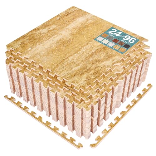 Sorbus Interlocking Wood Grain Foam Floor Tiles (24 Pack, Marble) | 3/8-inch EVA floor mats create cushioned foam flooring for playrooms, basements, apartments, trade shows and baby spaces. - color: Marble, size: 24 Pack