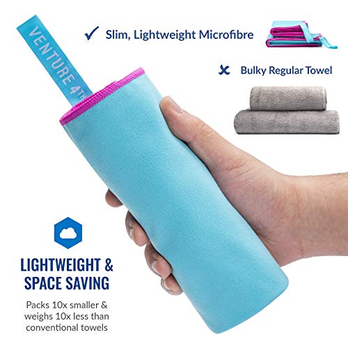 VENTURE 4TH Quick Dry Travel Towel, Ultra Soft Microfiber - 3 Sizes | Odor-resistant, absorbs 7x more than cotton. Fast-drying, skin-friendly microfiber. Includes tear-resistant carry bag. - color: Blue Pink, size: 40.00" x 21.00"