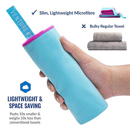 VENTURE 4TH Quick Dry Travel Towel, Ultra Soft Microfiber - 3 Sizes - color: Blue Pink, size: 60.00" x 31.50"