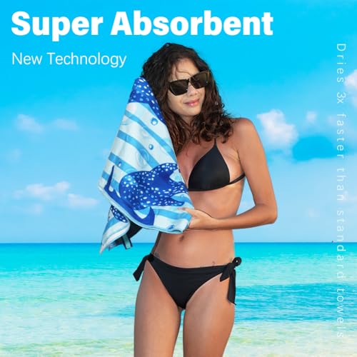 Widdonen Microfiber Beach Towel,Compact 2 Pack-71x32 Inch with Bag Travel - color: 2 Pack Blue Purple Green Dream World
